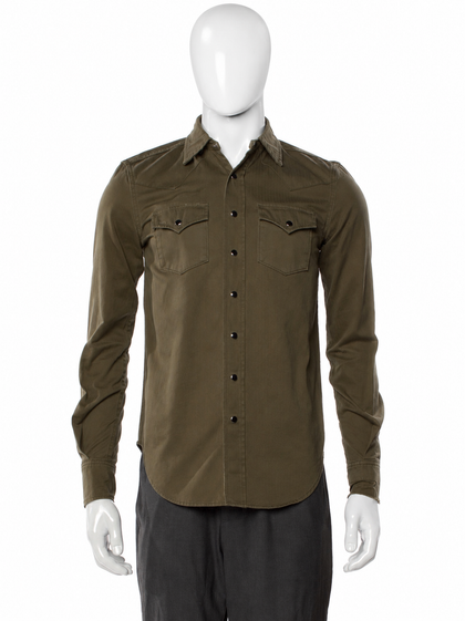 Saint Laurent Distressed Classic Stonewashed Denim Western Shirt – Khaki – Medium men