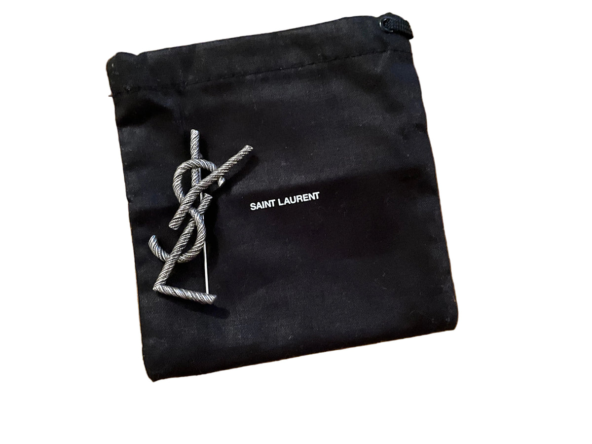 Saint Laurent YSL INTERLACED ROPE BROOCH SILVER ladies