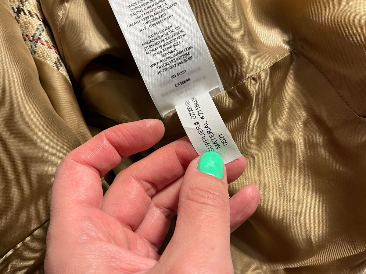 Polo Ralph Lauren Linen & Silk Checked Blazer – Size US 8 ladies