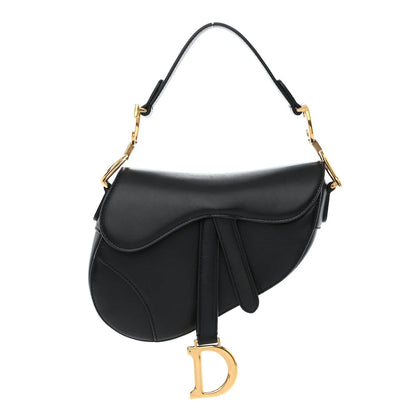 CHRISTIAN DIOR Calfskin Saddle Bag in Black Leather Bag Handbag ladies