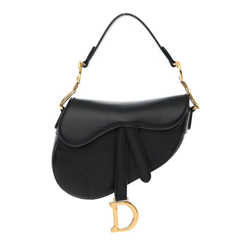 CHRISTIAN DIOR Calfskin Saddle Bag in Black Leather Bag Handbag ladies