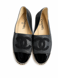 Chanel Patent Calfskin Metallic Goatskin CC Espadrilles Black Size 39 UK 6 US 9 ladies