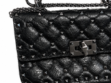 Valentino Garavani Craquele Nappa Small Rockstud Spike Shoulder Bag – Black ladies