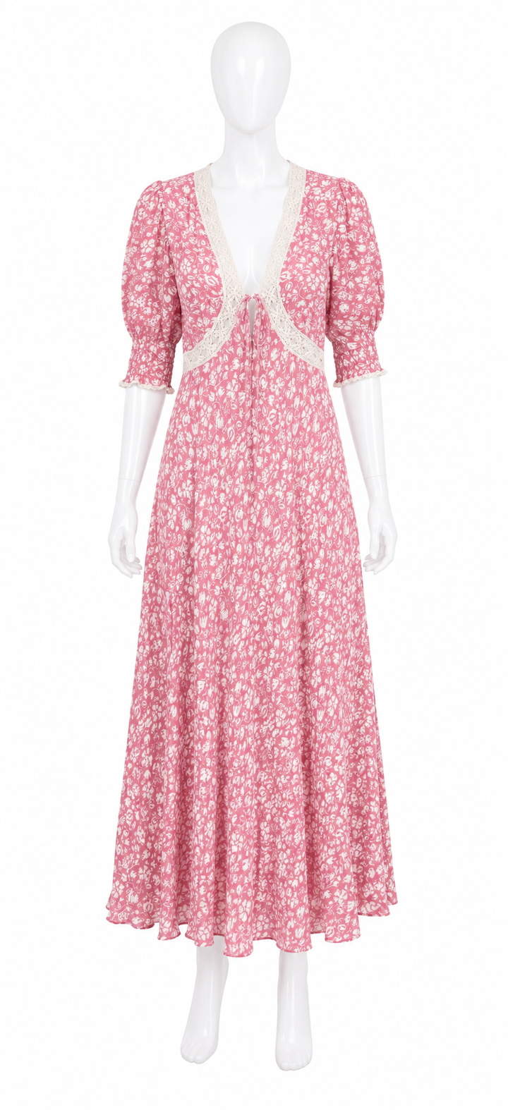 RIXO Amina Lace-Trim Floral Midi Dress – Pink – UK 12 US 8 ladies