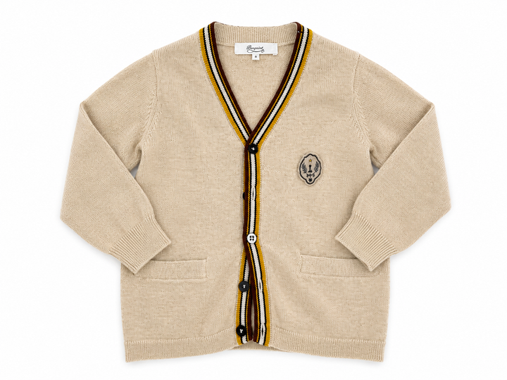 Bonpoint Beige Wool V-Neck Crest Cardigan – 4 Years children
