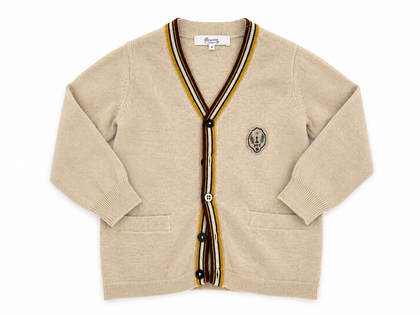 Bonpoint Beige Wool V-Neck Crest Cardigan – 4 Years children
