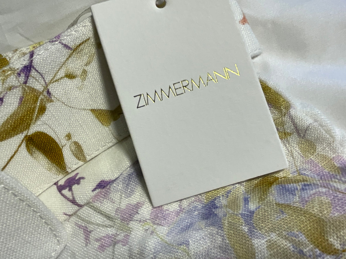 Zimmermann Rhythmic Tuck High-Waisted Floral Linen Shorts – Size 2 / UK 12  ladies