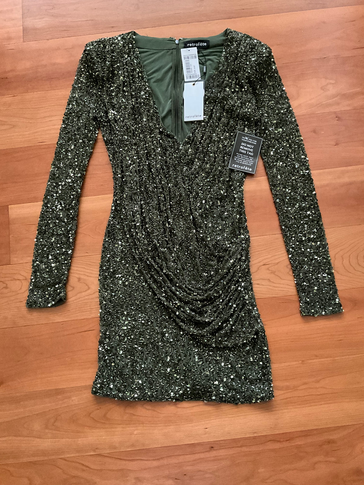 Retrofête Yael Sequin Tull Draped Mini Dress Size S small ladies