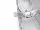 Chanel CC Cap Toe Mary Jane Flats – Silver Glitter – Size EU 38.5 ladies