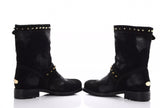 Jimmy Choo Distressed Waxed Leather Studded Biker Moto Boot Size 39.5 ladies