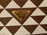Prada Jacquard Saffiano Triangolo Symbole Embroidered Large Tote Bag in Brown Tobacco ladies