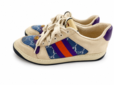 Gucci Calfskin Lame GG Monogram Web Womens Screener Sneakers Size 39 ladies