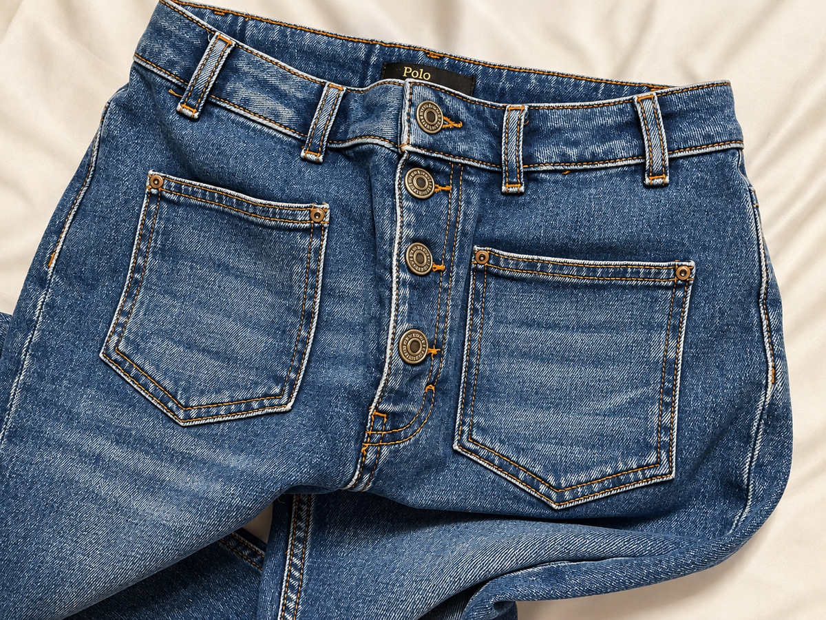 Maje Relaxed Fit Straight-Leg Flared Blue Denim Jeans – Size F 40 L large ladies