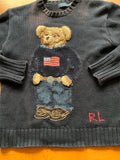 Ralph Lauren Polo Bear Intarsia Cotton Knit Sweater Jumper Sz XS/P ladies