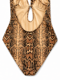 Snakeskin Print Ruffle One-Piece Swimsuit ladies