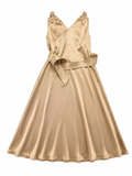 Brunello Cucinelli Champagne Silk Monili Belted Long Dress Size L large ladies
