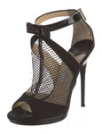 Jimmy Choo Black Mesh & Leather Bow Accent Peep Toe Bootie Heel Size 39.5 ladies