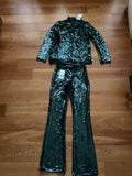 Zara Green Sequin Trouser Pants Suit Set Size XS-S ladies