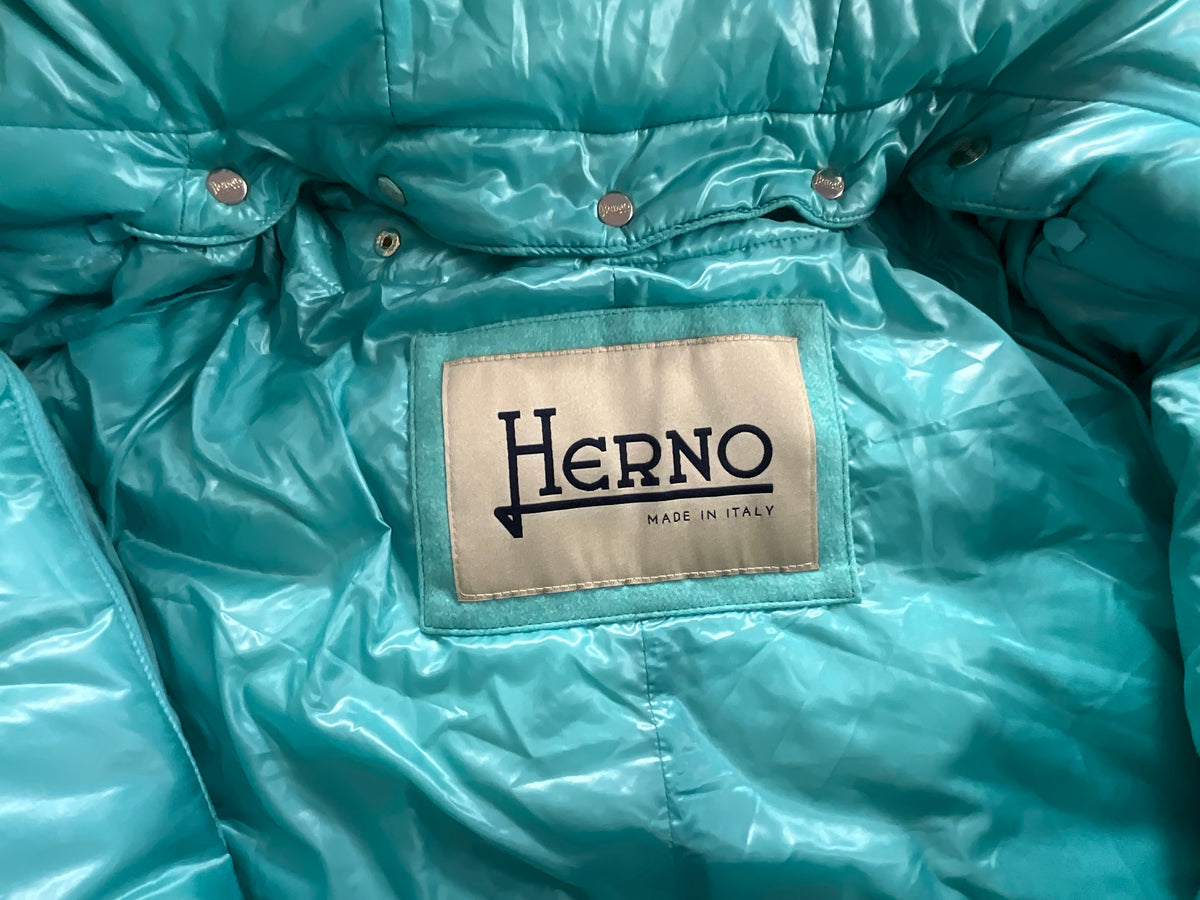 Herno Cashmere Trim Green Puffer Jacket size I 42 UK 10 US 6 ladies