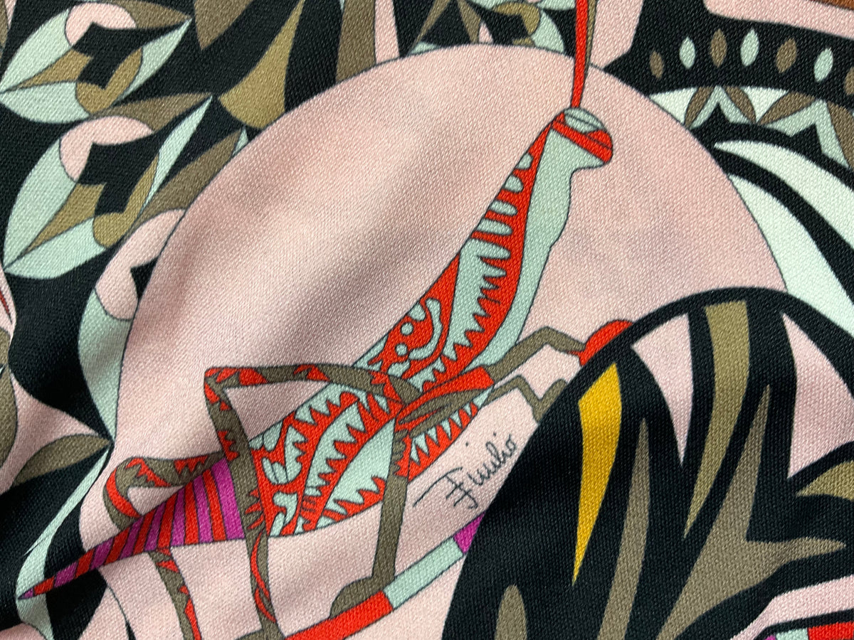 Emilio Pucci White Brown Red Pink Grasshopper Print A-Line Mini Dress Size I 40 ladies