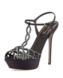 SERGIO ROSSI SCALLOPED CRYSTAL T-STRAP PLATFORM HEELS EU 36.5 UK 3.5 US 6.5 ladies