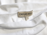 Emilio Pucci White Cotton T-Shirt with Printed Silk Ruffle Sleeves – Size S ladies