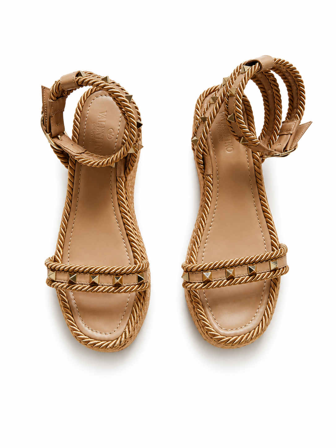 Valentino Rockstud Rope Sandals In Calfskin 45mm ladies