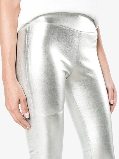 Sprwmn Silver Metallic Leather High-Waisted Leggings Pants Trousers Size S small ladies