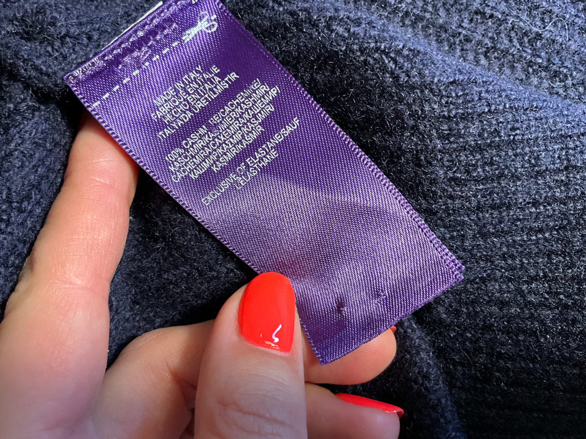 Ralph Lauren Purple Label Navy Blue Cashmere Turtleneck Jumper with Gold Buttons – Size M ladies