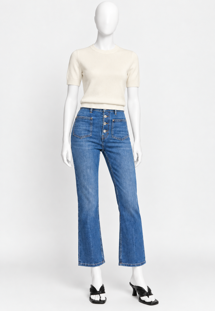 Maje Relaxed Fit Straight-Leg Flared Blue Denim Jeans – Size F 40 L large ladies