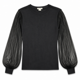 Club Monaco Black Sheer Pleated Balloon-Sleeve Jumper – Size Medium ladies