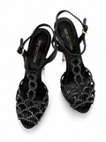 SERGIO ROSSI SCALLOPED CRYSTAL T-STRAP PLATFORM HEELS EU 36.5 UK 3.5 US 6.5 ladies