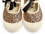 Valentino Garavani Bay By Bay Glitter Ballerina Sneakers Flats Gold Size 38.5 ladies