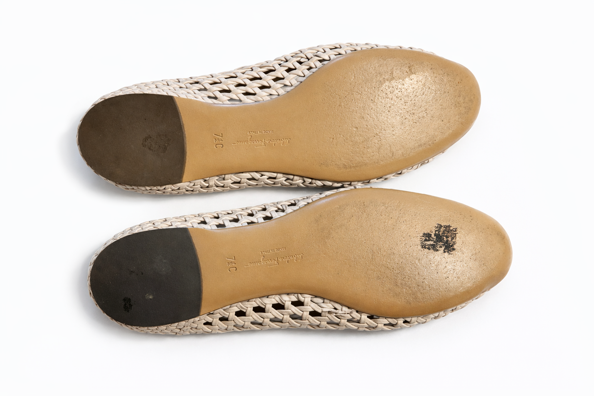 Salvatore Ferragamo New Vara Plated Ballet Flat Shoes Size 7 1/2 ladies