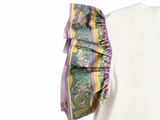 Emilio Pucci White Cotton T-Shirt with Printed Silk Ruffle Sleeves – Size S ladies