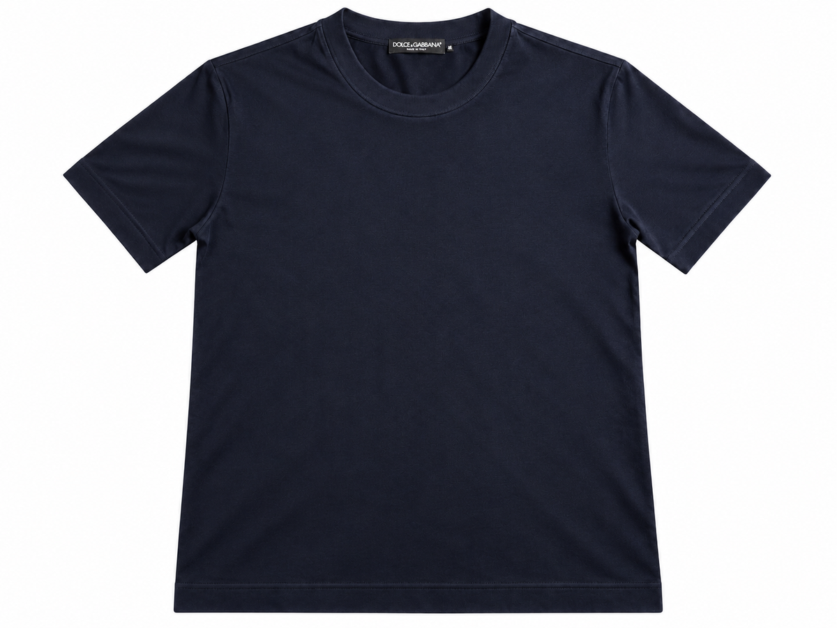 Dolce & Gabbana Men’s Midnight Navy Blue Silk Fitted T-Shirt – Size IT 50 men
