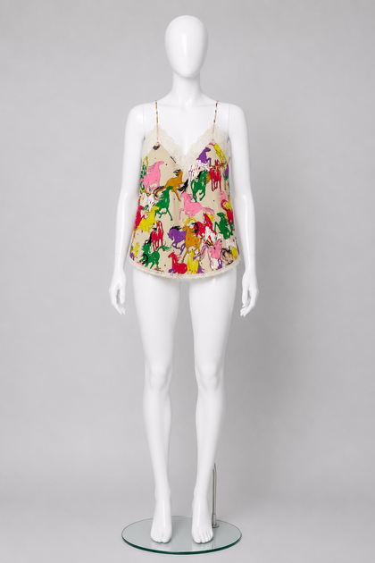 Zadig & Voltaire Runaway Horses Silk Rhinestone Lace Crystals Top ladies