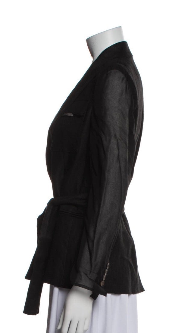 Brunello Cucinelli Black Linen & Silk Blazer Monili size I 40 UK 8 US 4 S small ladies