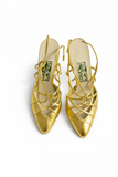 Salvatore Ferragamo Archives Limited Edition Leather Gold Slingback Heels size 38 ladies