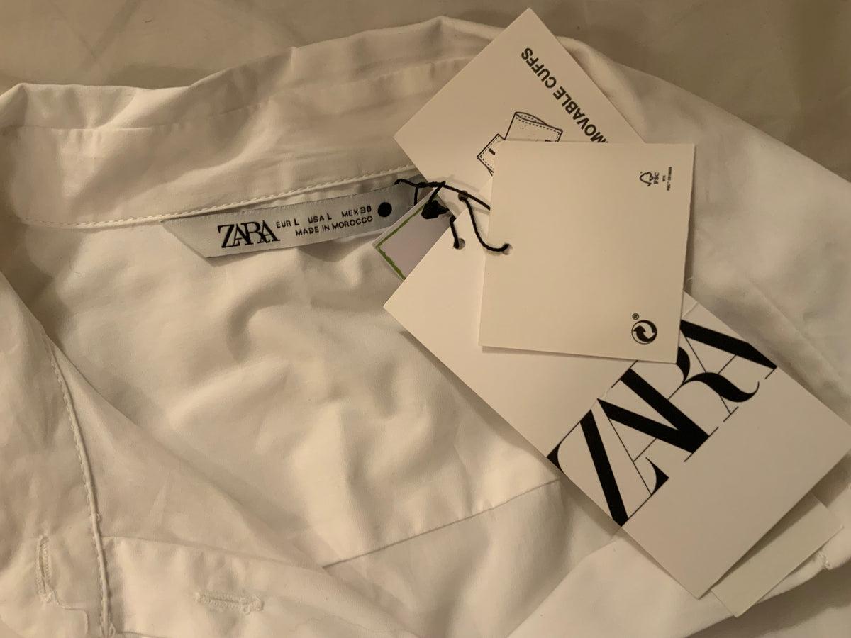 ZARA WOMAN WHITE POPLIN SHIRT WITH FEATHER APPLIQUÉS 8976/545 Size L large ladies