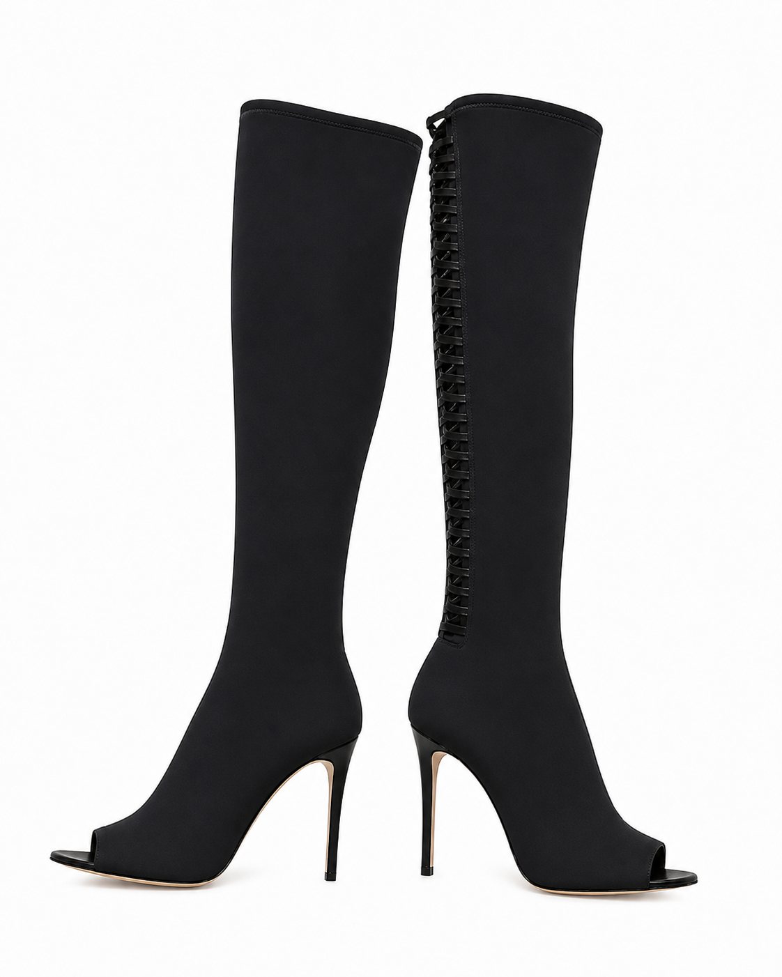 Jimmy Choo Black Mesh Over-the-Knee Peep-Toe Stiletto Boots – Size 37 ladies