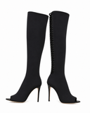 Jimmy Choo Black Mesh Over-the-Knee Peep-Toe Stiletto Boots – Size 37 ladies