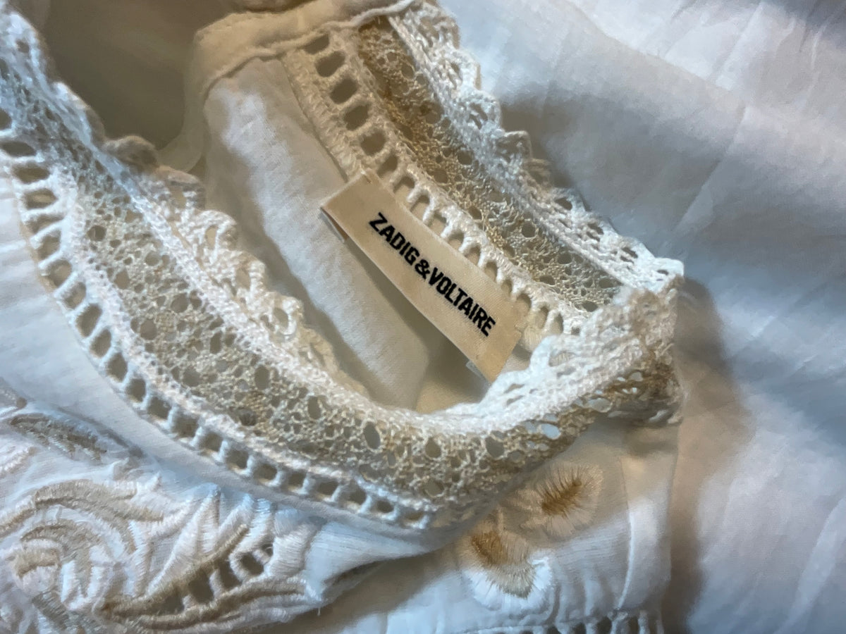 Zadig&Voltaire Temper Voile Embroidered Tunic Blouse Size M medium ladies