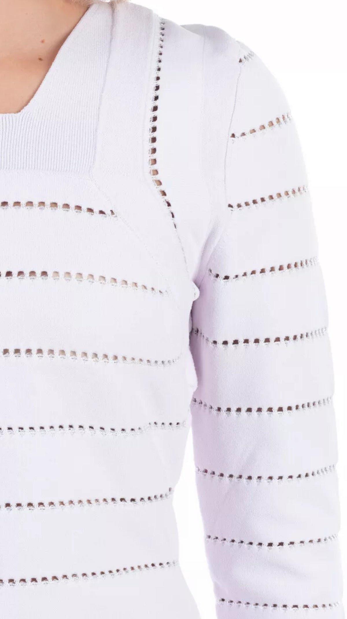 NARCISO RODRIGUEZ Jumper Size IT 42 Thin Knit Sheer Grid Stripes Top ladies