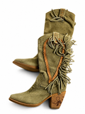 El Vaquero Kate Suede Fringe Khaki Cowboy Western Boots size 39 ladies