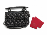 Valentino Garavani Craquele Nappa Small Rockstud Spike Shoulder Bag – Black ladies
