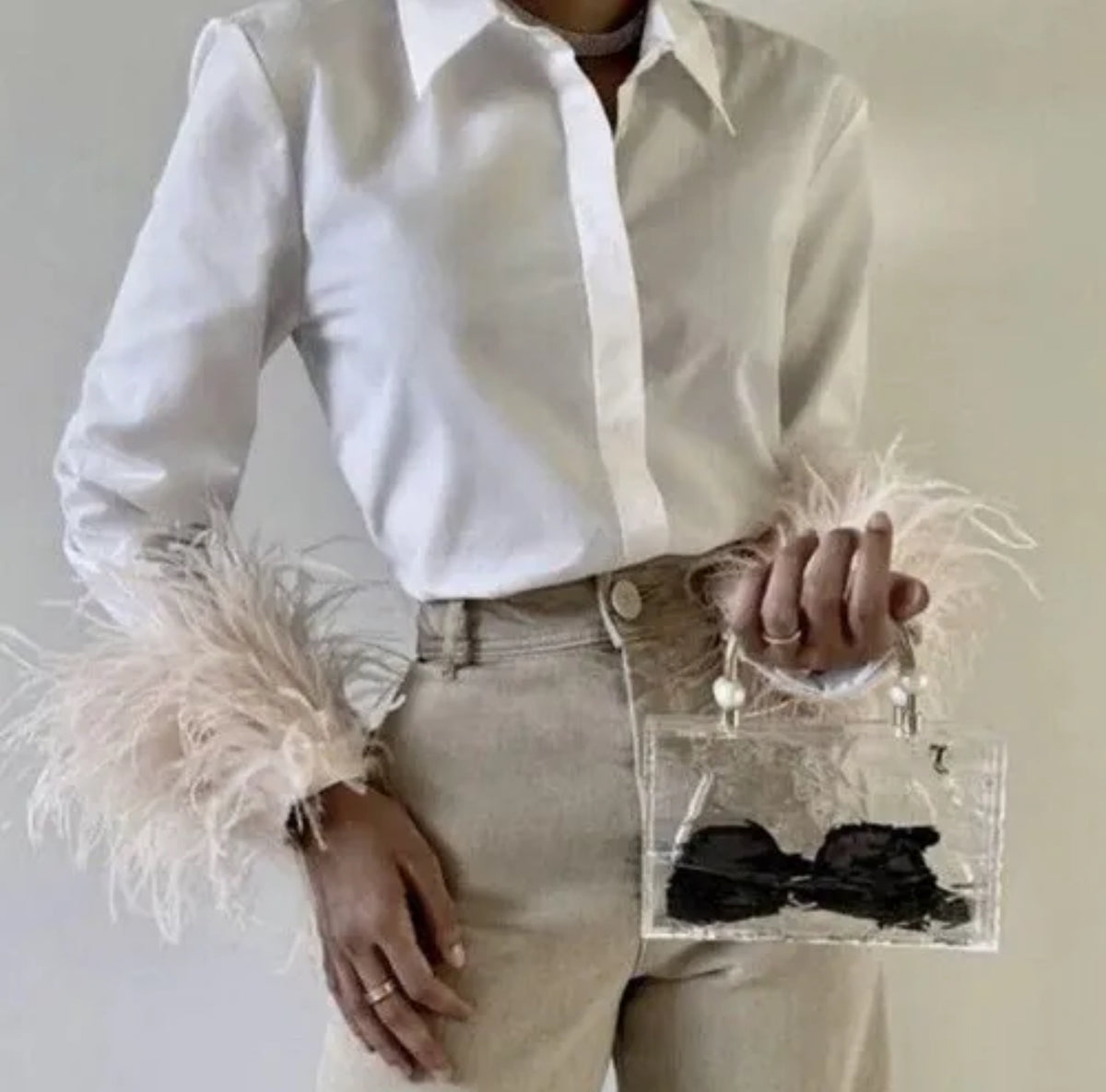 ZARA WOMAN WHITE POPLIN SHIRT WITH FEATHER APPLIQUÉS 8976/545 Size L large ladies