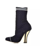 FENDI Stretch Fabric Openwork Rockoko 105mm Sock Boots Navy Blue Size 40 ladies