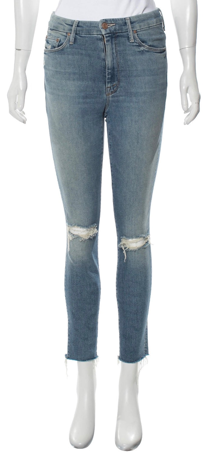 Mother High Waisted Looker Ankle Fray Jeans-Shoot To Thrill Distressed-Size 26 ladies