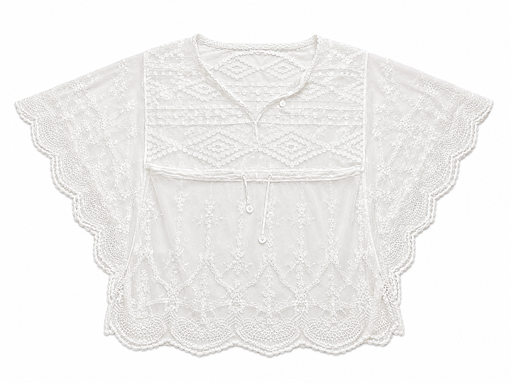 Lace Caftan Mini Dress - Beach Cover Up - Sheer Kaftan - White One size ladies